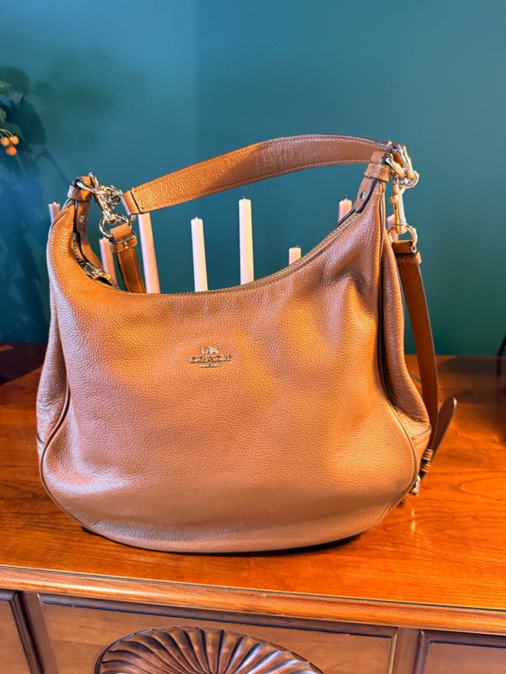 Coach Pebbled Leather Hobo in Saddle Brown with Gold Hardware